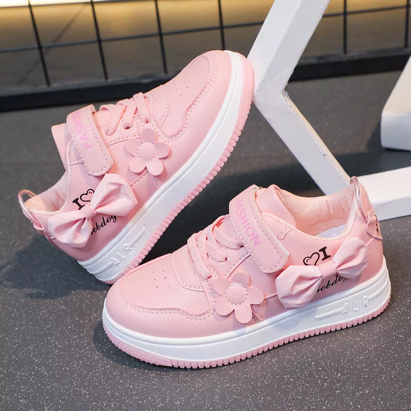 Kids Girl Casual Sneakers with Bowknot | Lightweight PU Shoes | Anti-Slip Rubber Sole | Fashion Baby Outdoor Shoes